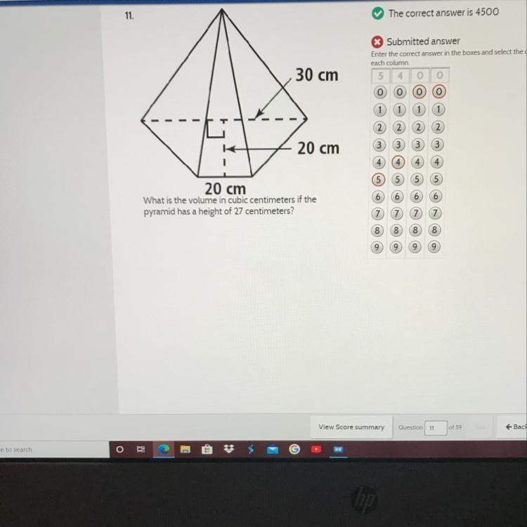 What is the volume in cubic centimeters if the pyramid has a height of 27 centimeters-example-1