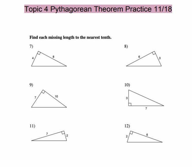 Topic 4 Pythagorean Theorem Find each missing length to the nearest tenth. Answers-example-2