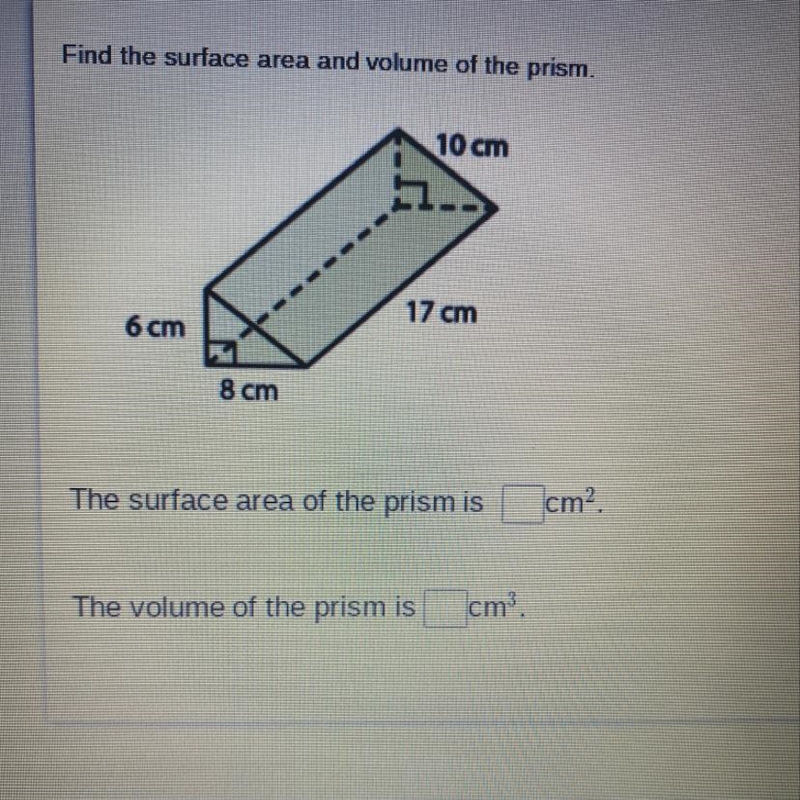 Find the surface area and volume of the prism-example-1