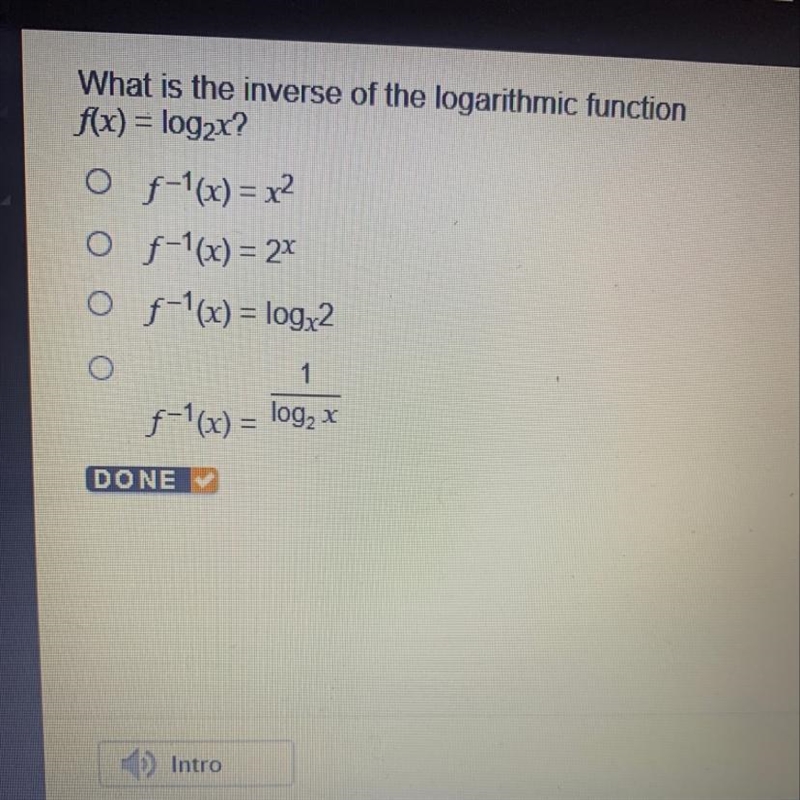 What is the inverse of the logarithmic function f(x)=log2x?-example-1