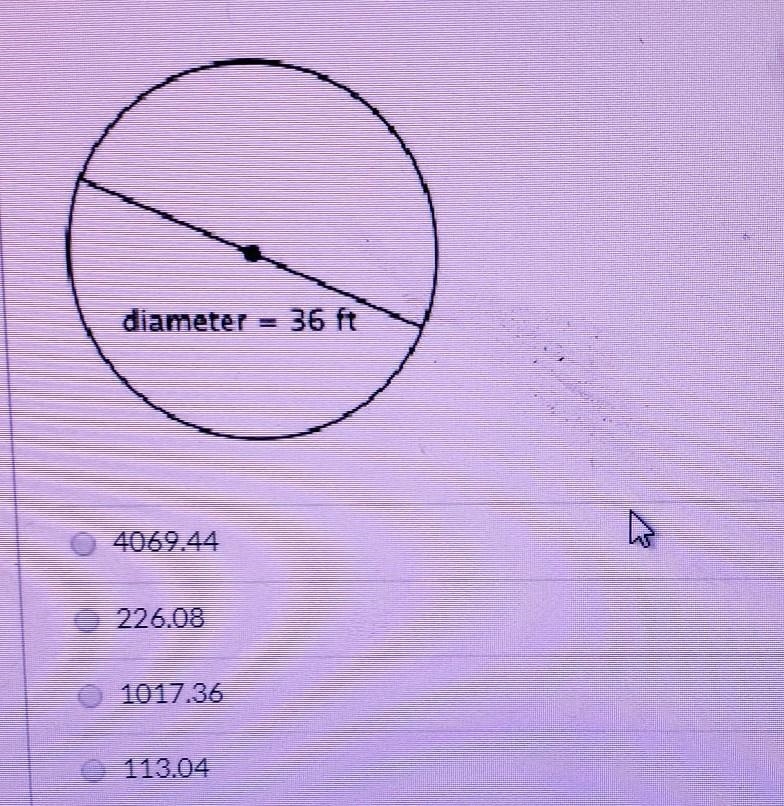 Find the area of the circle. Use 3.14 for pi. The diameter is 36 ft​-example-1