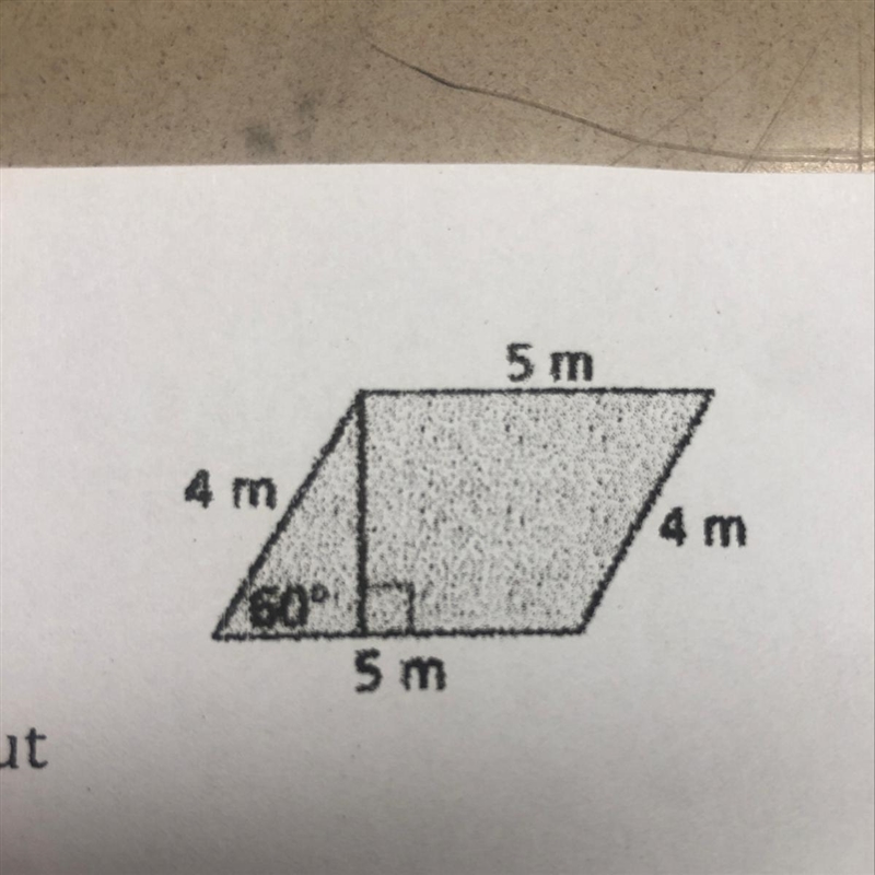 1) The figure at the top is a parallelogram; the area is A = bh; where b is the base-example-1