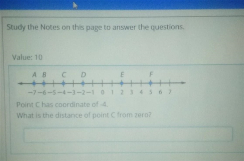 Point C has coordinate of -4. What is the distance of point c from zero?​-example-1