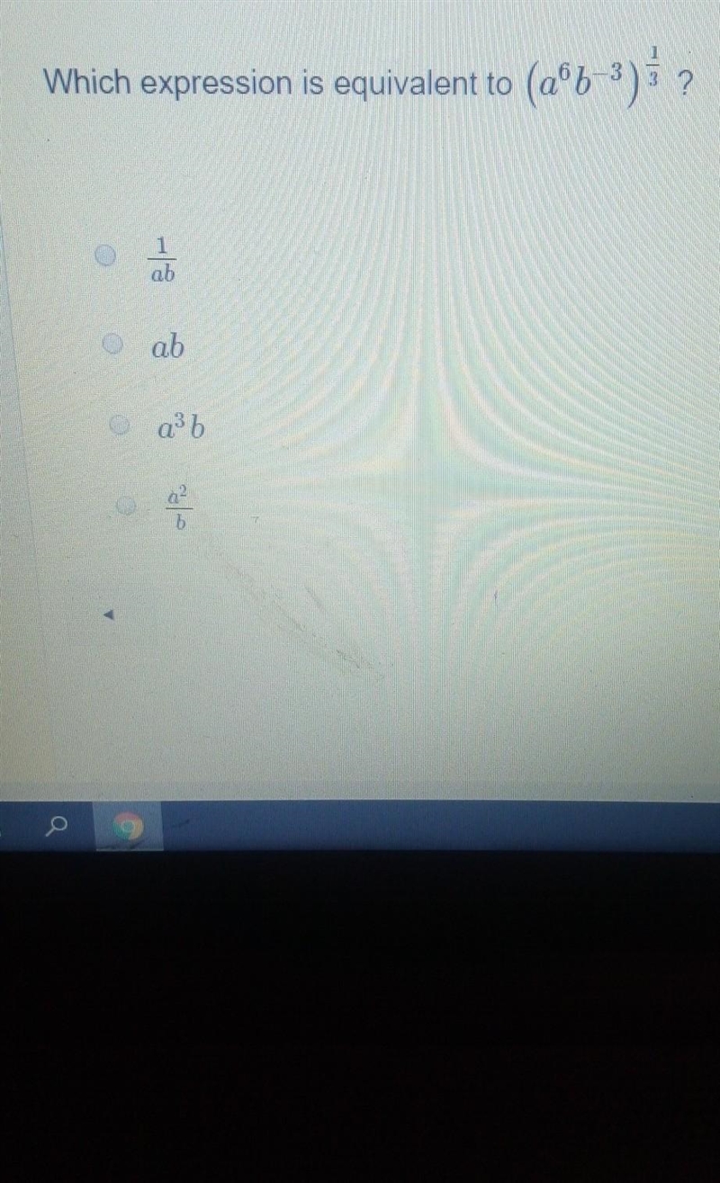 Which expression is equivalent to (a6b-³) 1/3​-example-1