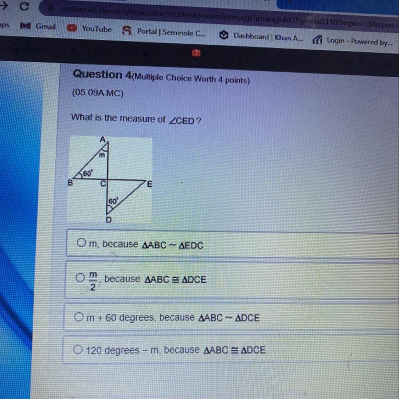 What is the measure of ZCED? 60 С E 60" m, because AABC - AEDC N13 because AABC-example-1