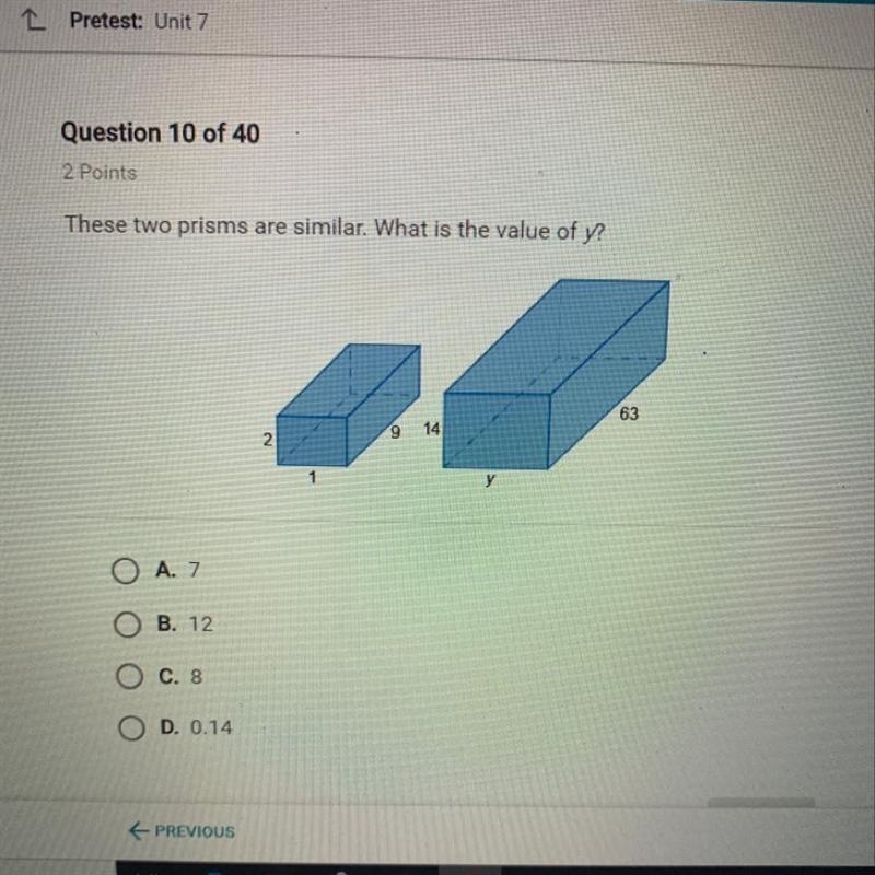 These two prisms are similar. What is the value of y?-example-1