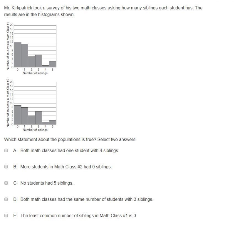 Mr. Kirkpatrick took a survey of his two math classes asking how many siblings each-example-1