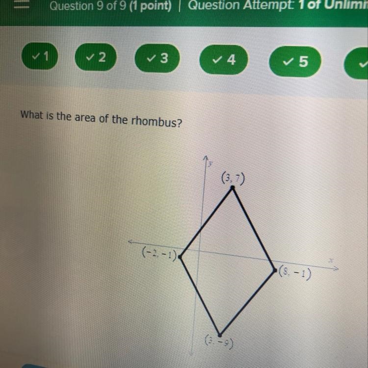 What is the area of the rhombus? square units-example-1