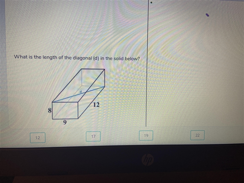 What is the length of the diagonal (d) in the solid below?-example-1