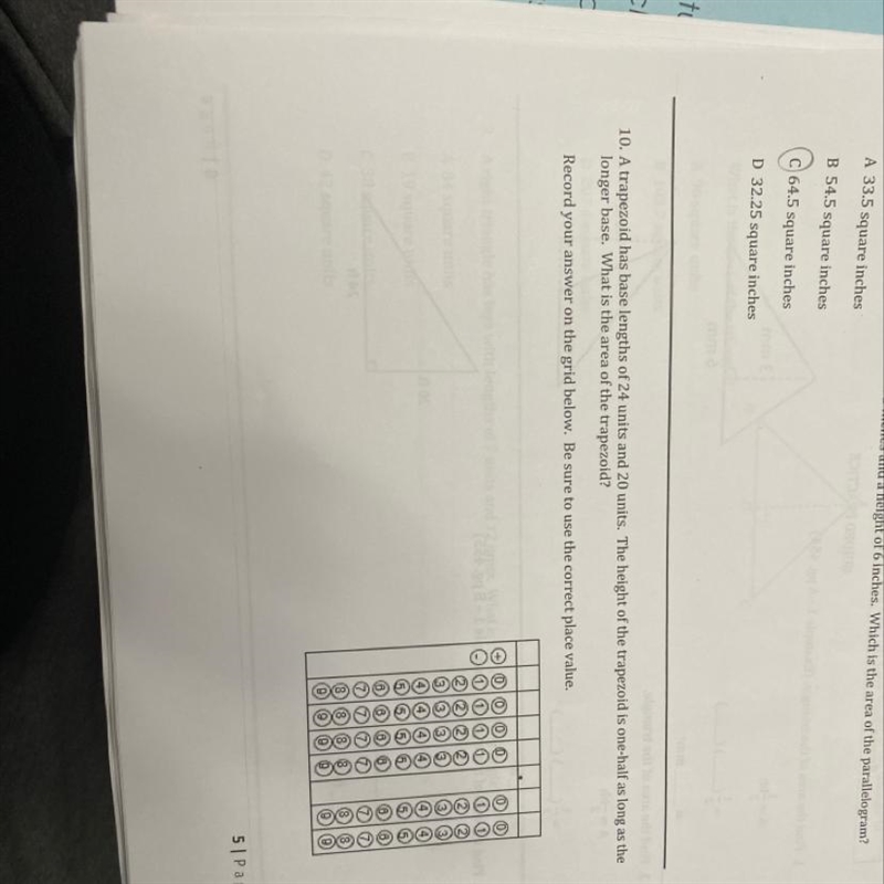 10. A trapezoid has base lengths of 24 units and 20 units. The height of the trapezoid-example-1