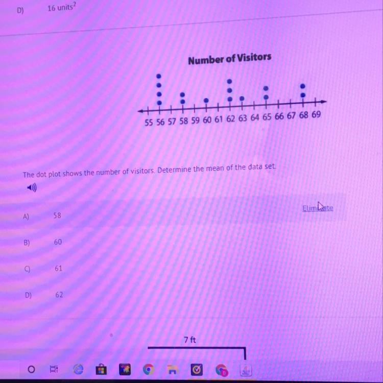 The dot plot shows the number of visitors determine the mean of the data set-example-1