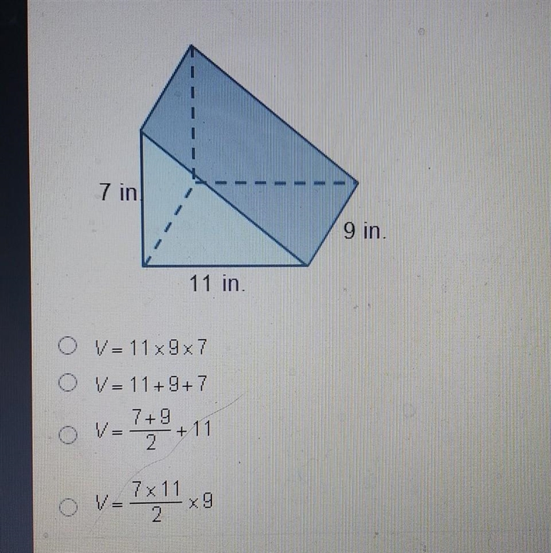 Which equation can be used to find the volume of this solid? ​-example-1