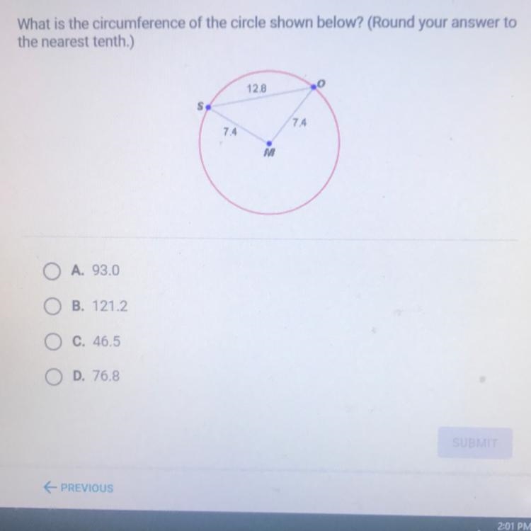 What is the circumference of the circle shown below? (Round your answer to the nearest-example-1