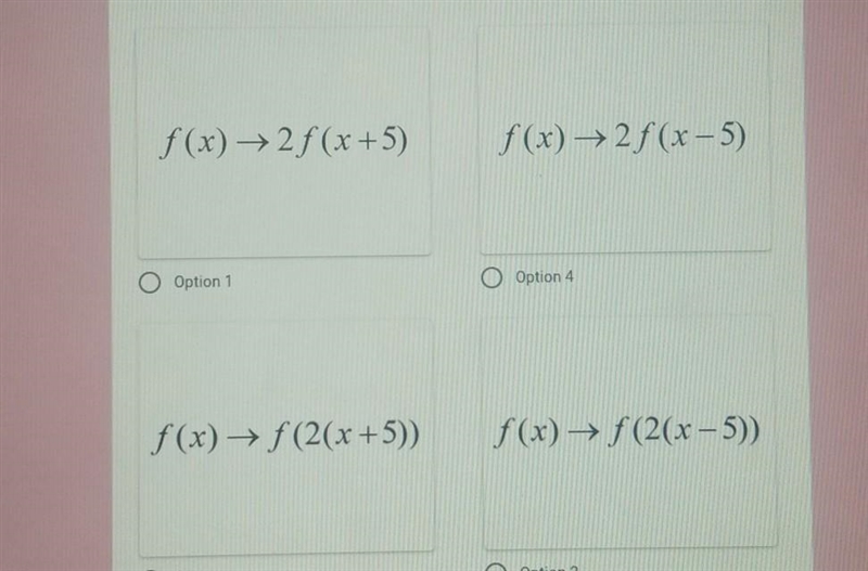 Which of the following shows function notation for a vertical stretch of factor 2 and-example-1