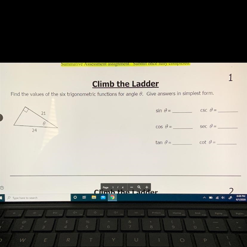 Find the values of the six trigonometric functions for angle θ.Give answers in simplest-example-1