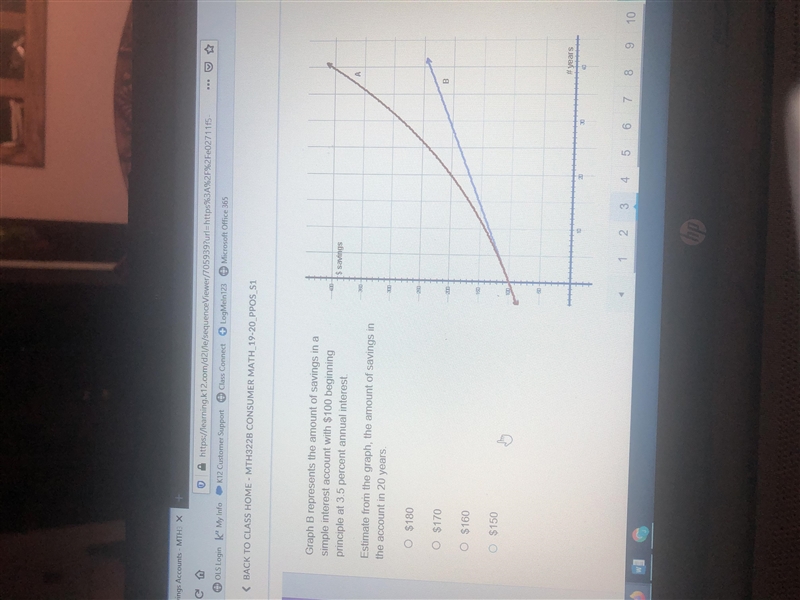 Graph B represents the amount of savings in a simple interest account with $100 beginning-example-1