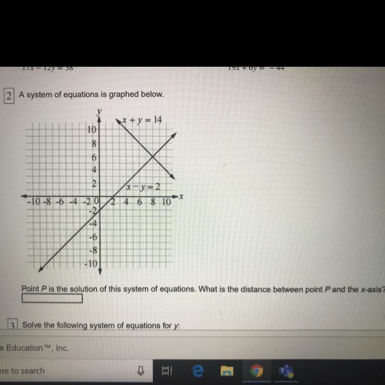 A system of equations is graphed below. Point P is the solution of this system of-example-1