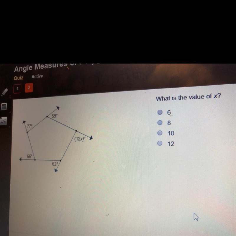 What is the value of x? A) 6 B) 8 C) 10 D) 12 Pls help ?-example-1