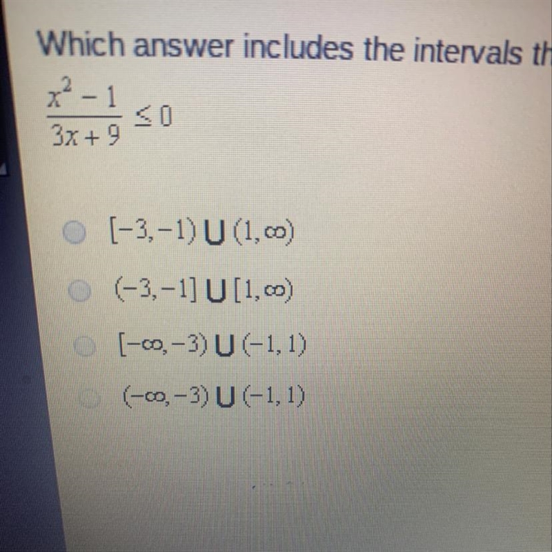 Which answer includes the intervals that contain the solution to the inequality?-example-1