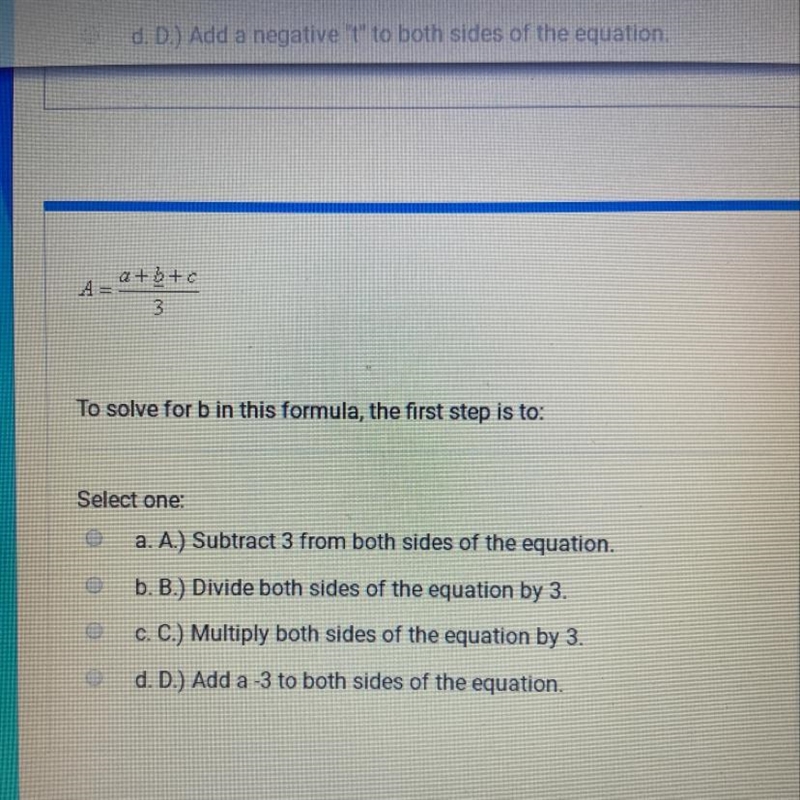 What is the first step in solving for “b”?-example-1