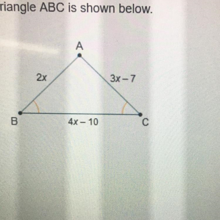 Triangle ABC is shown below. What is the length of line segment AC? a.7 b.9 c.14 d-example-1