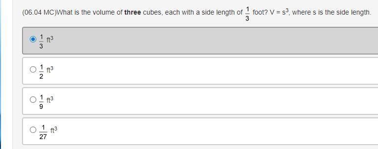 Help me out :O What is the volume of three cubes, each with a side length of fraction-example-1