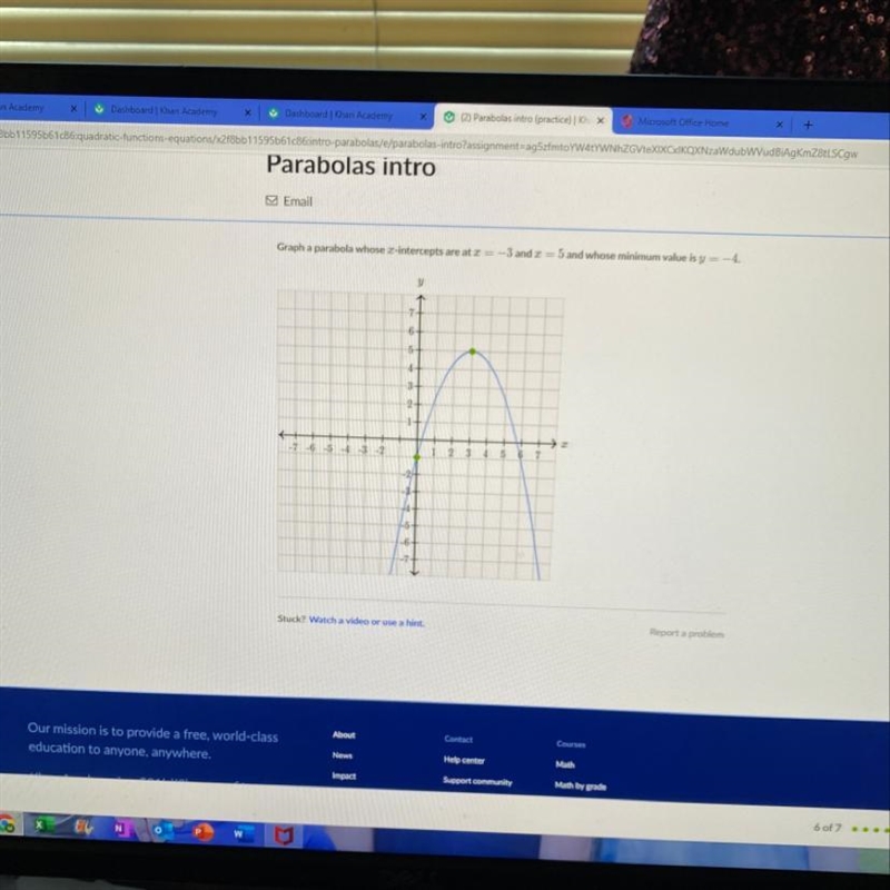 I know the vertex is (3,5) but i can’t find the other point.-example-1