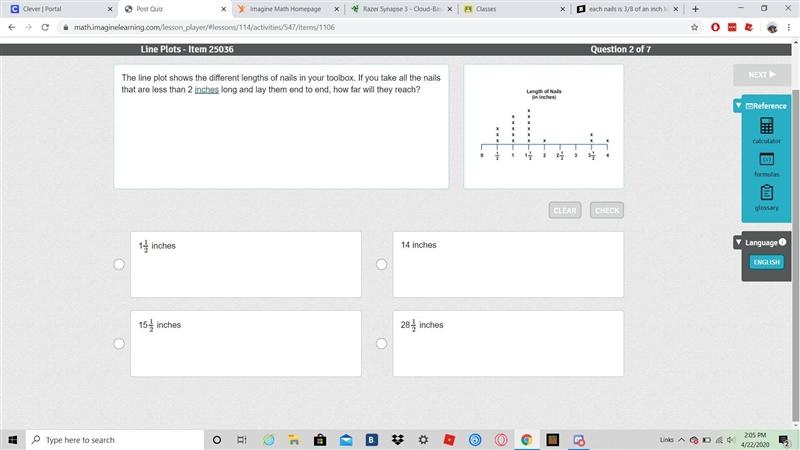 The line plot shows the different lengths of nails in your toolbox. If you take all-example-1