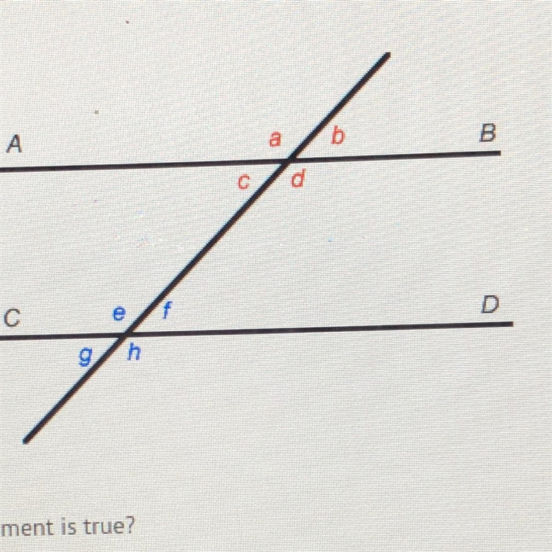 Line AB is parallel to line CD. Which statement is true? A) Angle d is congruent to-example-1