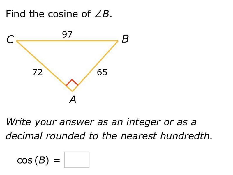 Find the cosine of B. Write your answer as an integer as a decimal rounded to the-example-1