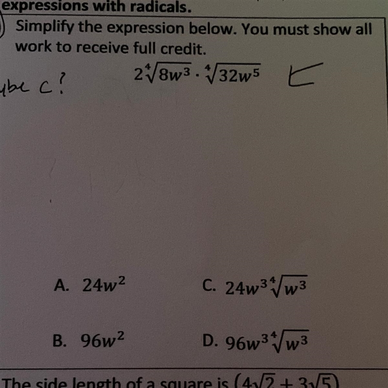 Simplify the expression below you must show all work to receive full credit-example-1