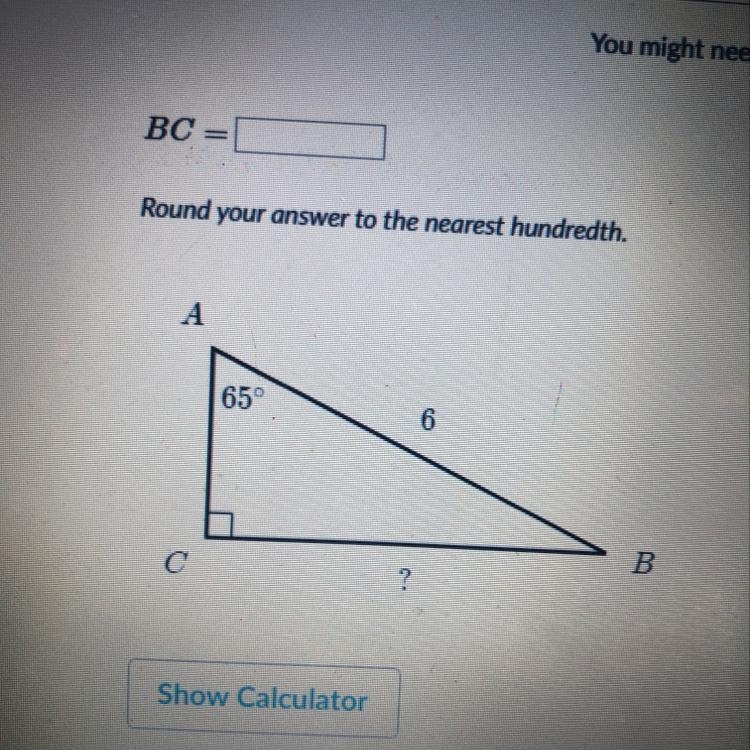 NEED THIS DONE SOON BC Round your answer to the nearest hundredth. A 65° OD C B-example-1