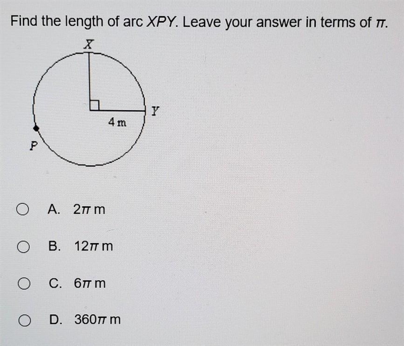 Find the length of arc XPY. Leave your answer in terms of pi.​-example-1