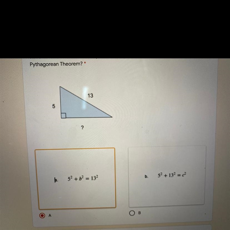 Which answer below correctly shows the proper substitution for the Pythagorean theorem-example-1