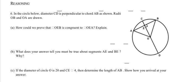 In the circle below, diameter CD is perpendicular to chord AB as shown. Radii OB and-example-1