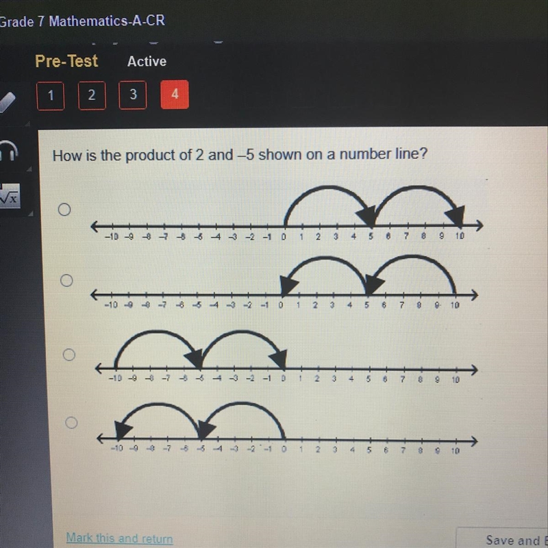 How is the product of two and -5 shown on a number line-example-1