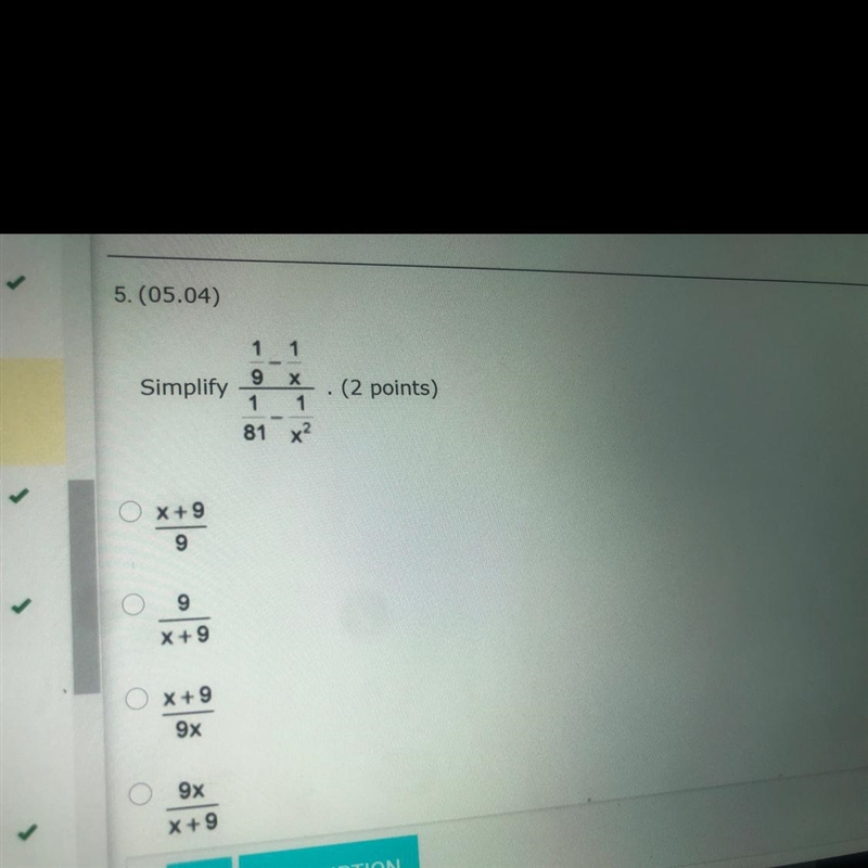 Simplify 1/9 - 1/x over 1/81 - 1/x^2-example-1