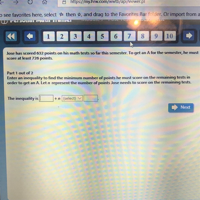 Jose has scored 632 points on his math tests so far this semester. To get an A for-example-1