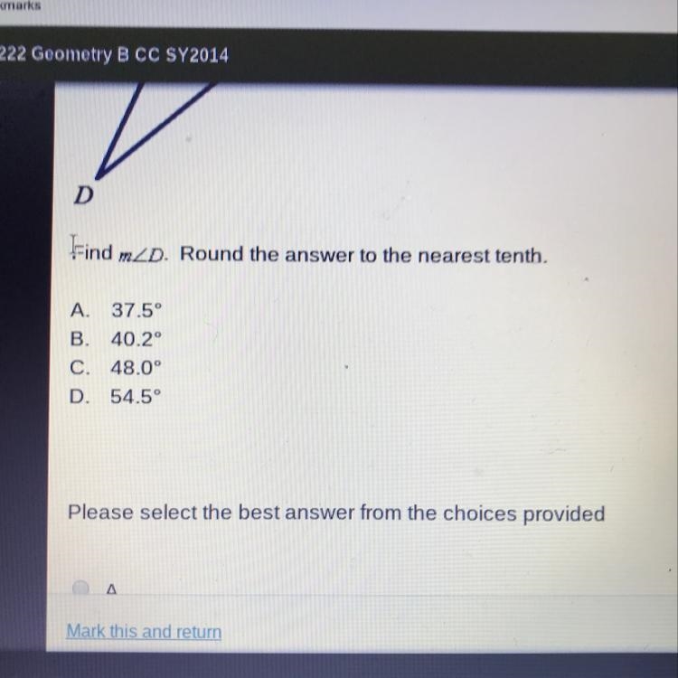 Find MLD. Round the answer to the nearest tenth. A. 37.5 B. 40.2° C. 48.0 D. 54.5-example-1