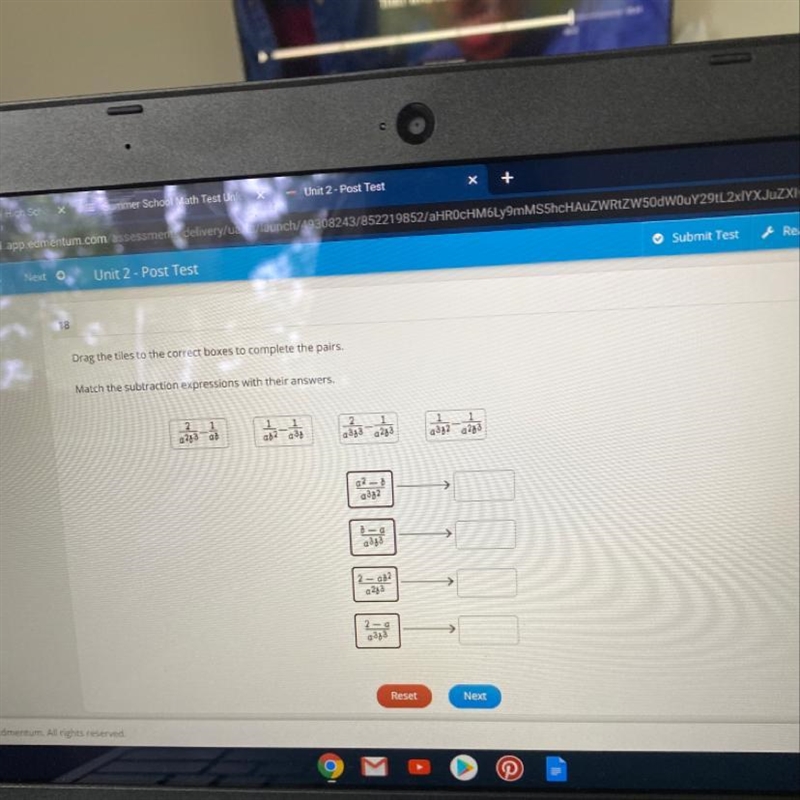 Drag the tiles to the correct boxes to complete the pairs. Match the subtraction expressions-example-1