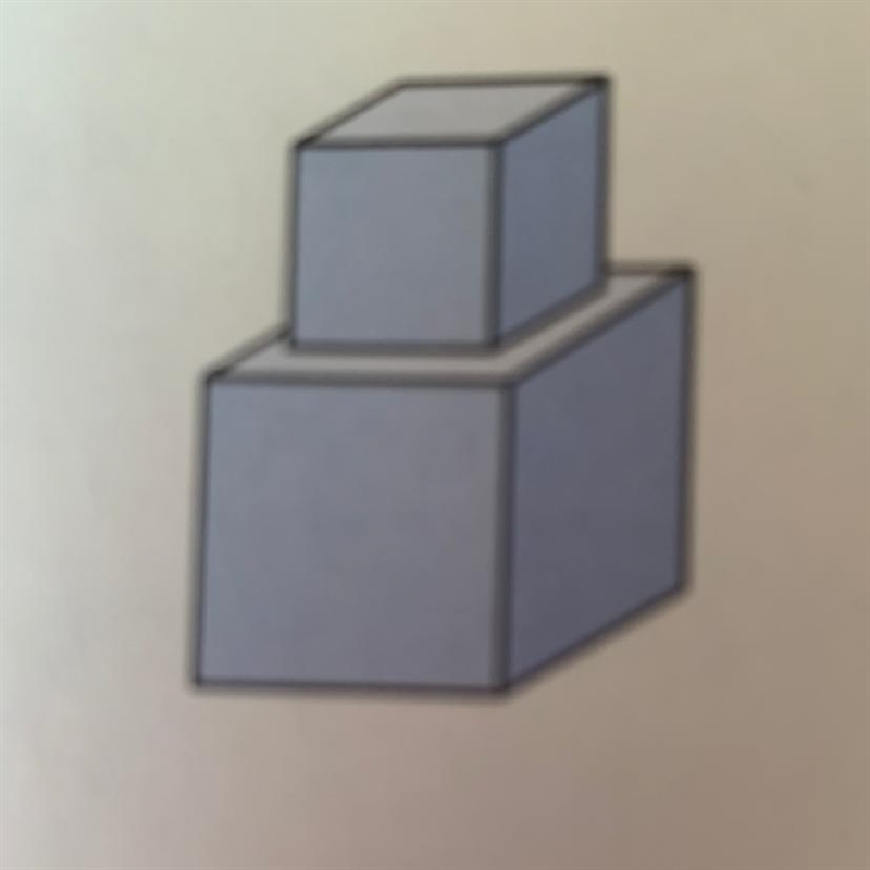 Two cubes with edge lengths of 3 centimeters and 2 centimeters are placed on top of-example-1