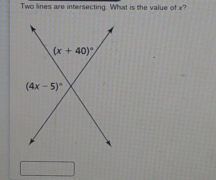 Could someone please help me figure this out... Two lines are intersecting. What is-example-1