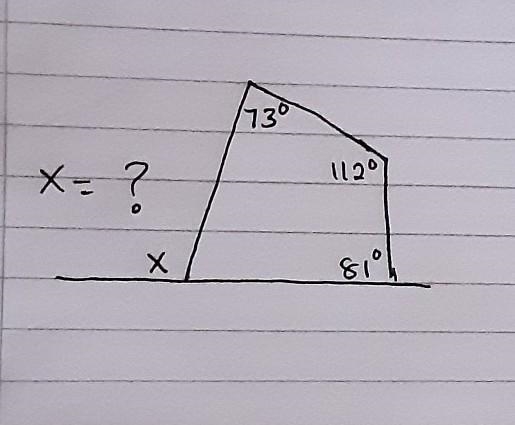 I don't know how to find the x angle degrees. Anyone please help me.​-example-1