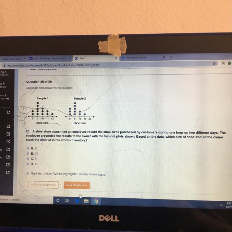 20. A shoe store owner had an employee record the shoe sizes purchased by customers-example-1