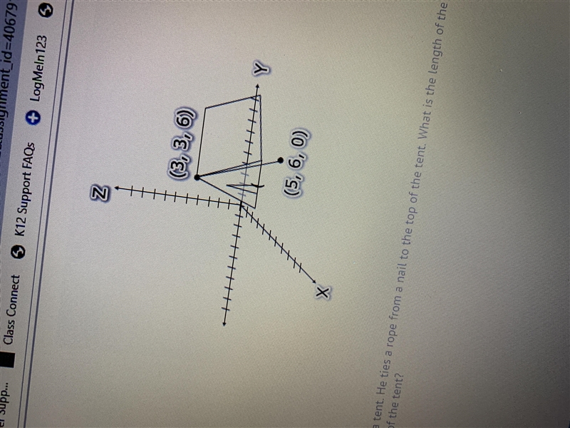 Mark is pitching a tent he ties a rope from a nail to the top of the tent what is-example-1