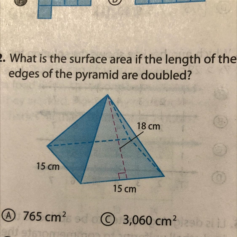 42. What is the surface area if the length of the edges of the pyramid are doubled-example-1