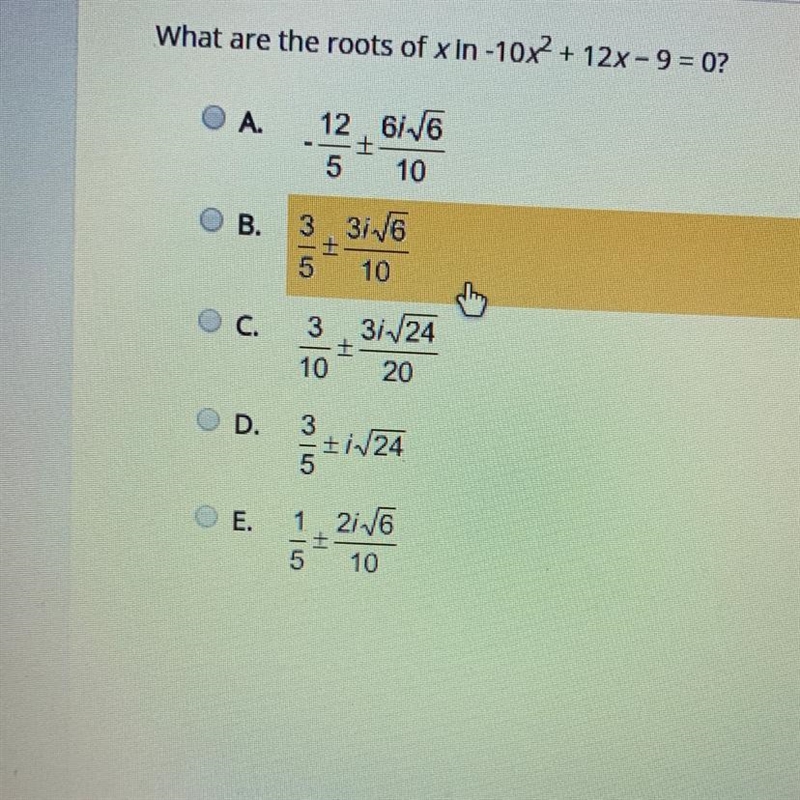 Hey, do you mind helping me? what are the roots of x in -10x + 12x - 9 = 0?-example-1