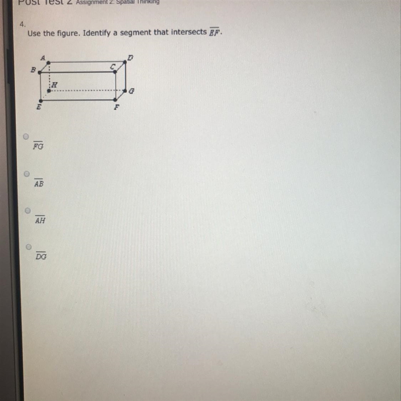 Use the figure. Identify a segment that intersects Ef.-example-1