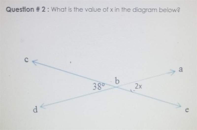 Question #2: What is the value of x in the diagram below?​-example-1