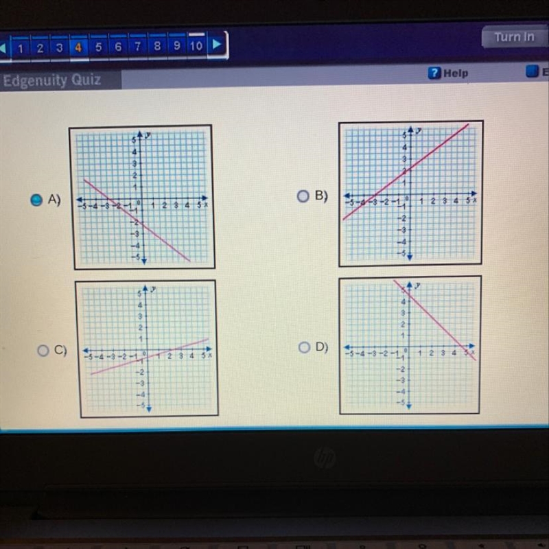 Which graph best represents the equation shown below? -3x + 4y = 9-example-1